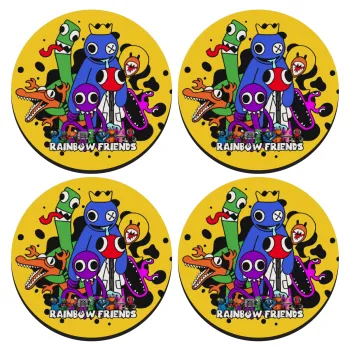 Rainbow friends, SET of 4 round wooden coasters (9cm)