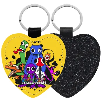 Rainbow friends, Μπρελόκ PU δερμάτινο glitter καρδιά ΜΑΥΡΟ