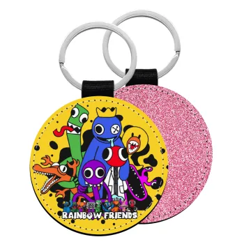 Rainbow friends, Μπρελόκ Δερματίνη, στρογγυλό ΡΟΖ (5cm)