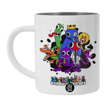 Rainbow friends, Λευκή Ανοξείδωτη Μεταλλική Κούπα 450ml - Διπλού Τοιχώματος 