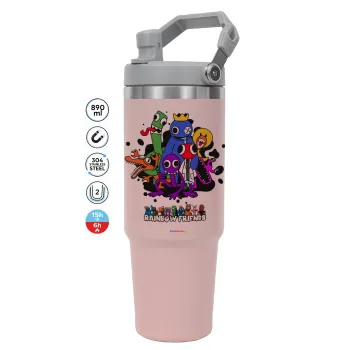 Rainbow friends, ΡΟΖ χρώματος Θερμός Ανοξείδωτο 890ml (30oz) με χερούλι