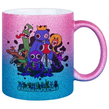Rainbow friends, Κούπα Χρυσή/Μπλε Glitter, κεραμική, 330ml