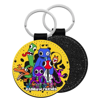 Rainbow friends, Μπρελόκ Δερματίνη, στρογγυλό ΜΑΥΡΟ (5cm)