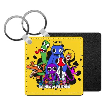 Rainbow friends, Μπρελόκ Δερματίνη, τετράγωνο ΜΑΥΡΟ (5x5cm)