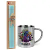Easter Set, metallic thermal cup (300ml) & aromatic flat Easter candle (30cm) (TURQUOISE)