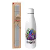 Easter Set, metallic stainless thermos bottle (500ml) & scented flat Easter candle (30cm) (GRAY)