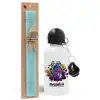 Easter Set, metallic aluminum water bottle (500ml) & scented flat candle (30cm) (TURQUOISE)