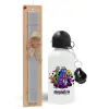Easter Set, metallic aluminum water bottle (500ml) & aromatic flat Easter candle (30cm) (GRAY)