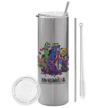 Rainbow friends, Tumbler stainless steel Silver 600ml, with metal straw & cleaning brush
