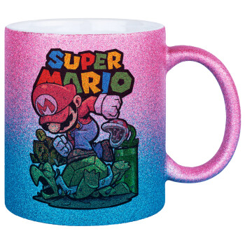 Super mario Jump, Κούπα Χρυσή/Μπλε Glitter, κεραμική, 330ml