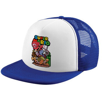 Super mario Jump, Καπέλο Ενηλίκων Soft Trucker με Δίχτυ Blue/White (POLYESTER, ΕΝΗΛΙΚΩΝ, UNISEX, ONE SIZE)
