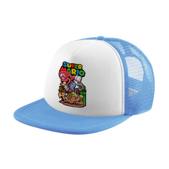 Super mario Jump, Καπέλο Soft Trucker με Δίχτυ Γαλάζιο/Λευκό