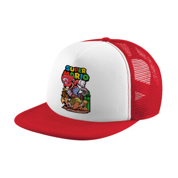 Super mario Jump, Καπέλο Ενηλίκων Soft Trucker με Δίχτυ Red/White (POLYESTER, ΕΝΗΛΙΚΩΝ, UNISEX, ONE SIZE)