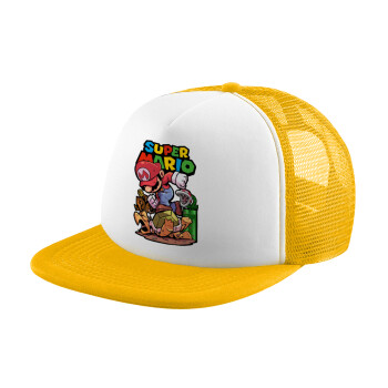 Super mario Jump, Καπέλο Soft Trucker με Δίχτυ Κίτρινο/White 