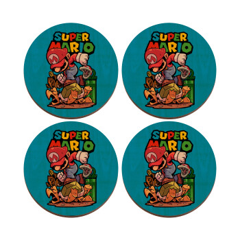 Super mario Jump, ΣΕΤ x4 Σουβέρ ξύλινα στρογγυλά plywood (9cm)