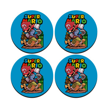 Super mario Jump, SET of 4 round wooden coasters (9cm)