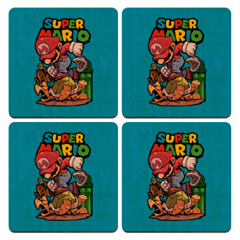 Super mario Jump, ΣΕΤ x4 Σουβέρ ξύλινα τετράγωνα plywood (9cm)