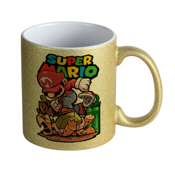 Super mario Jump, Κούπα Χρυσή Glitter που γυαλίζει, κεραμική, 330ml