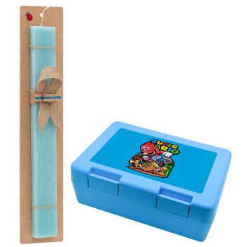 Super mario Jump, Easter Set, children's snack container BLUE & Easter aromatic flat candle (30cm) (TURQUOISE)
