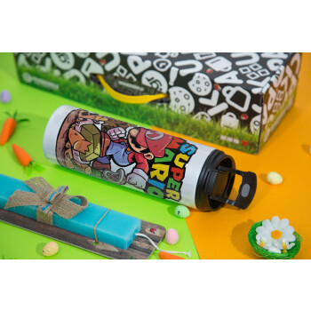 Super mario Jump, Easter candle,Travel Tumbler 2 Lids, with metal straw & cleaning brush & aromatic flat candle (30cm) (BLUE)