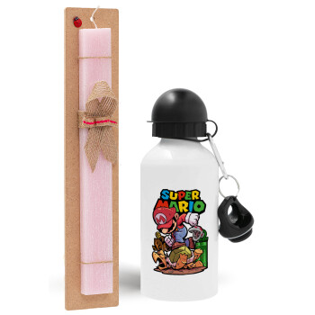 Super mario Jump, Easter Set, metallic aluminum bottle (500ml) & aromatic flat Easter candle (30cm) (PINK)