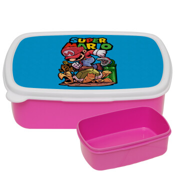 Super mario Jump, ΡΟΖ παιδικό δοχείο φαγητού (lunchbox) πλαστικό (BPA-FREE) Lunch Βox M18 x Π13 x Υ6cm