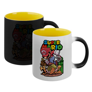 Super mario Jump, Κούπα Μαγική εσωτερικό κίτρινη, κεραμική 330ml που αλλάζει χρώμα με το ζεστό ρόφημα