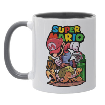 Super mario Jump, Κούπα χρωματιστή γκρι, κεραμική, 330ml