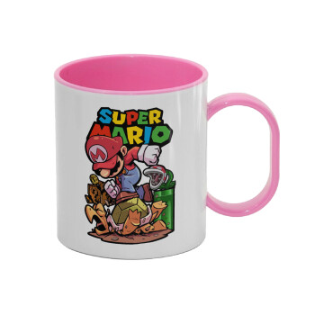 Super mario Jump, Κούπα (πλαστική) (BPA-FREE) Polymer Ροζ για παιδιά, 330ml