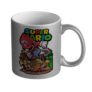 Super mario Jump, Κούπα Ασημένια Glitter που γυαλίζει, κεραμική, 330ml