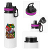 Metallic water bottle with safety lid, 850ml aluminum