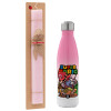 Easter Set, Metallic pink/white (Stainless steel) thermos, double-walled, 500ml & aromatic flat Easter candle (30cm) (PINK)