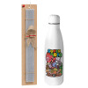 Easter Set, metallic stainless thermos bottle (500ml) & scented flat Easter candle (30cm) (GRAY)