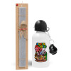 Easter Set, metallic aluminum water bottle (500ml) & aromatic flat Easter candle (30cm) (GRAY)