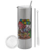 Tumbler stainless steel Silver 600ml, with metal straw & cleaning brush