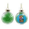 Transparent Christmas tree ball ornament with green filling 8cm