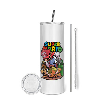 Super mario Jump, Eco friendly stainless steel tumbler 600ml, with metal straw & cleaning brush