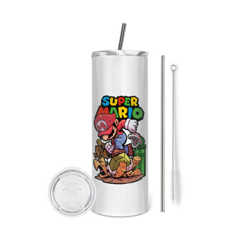 Super mario Jump, Tumbler stainless steel 600ml, with metal straw & cleaning brush