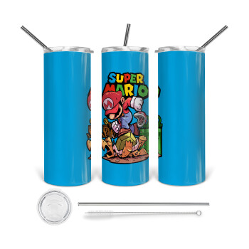 Super mario Jump, Tumbler stainless steel 600ml, with metal straw & cleaning brush