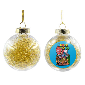 Super mario Jump, Χριστουγεννιάτικη μπάλα δένδρου διάφανη με χρυσό γέμισμα 8cm