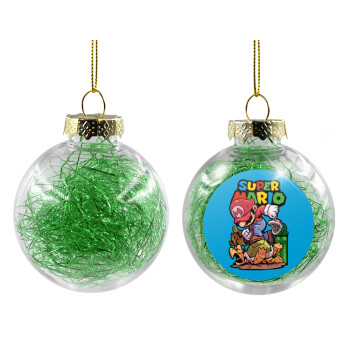 Super mario Jump, Transparent Christmas tree ball ornament with green filling 8cm