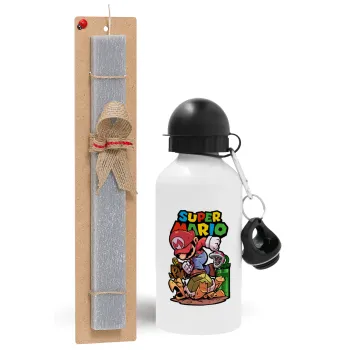 Super mario Jump, Easter Set, metallic aluminum water bottle (500ml) & aromatic flat Easter candle (30cm) (GRAY)