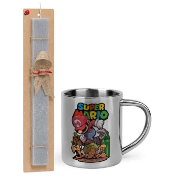 Super mario Jump, Easter Set, metallic thermal cup (300ml) & Easter aromatic flat candle (30cm) (GRAY)