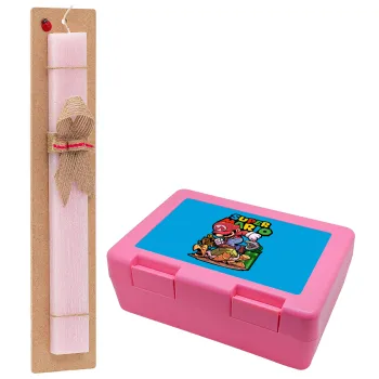 Super mario Jump, Easter Set, children's snack container PINK & scented flat Easter candle (30cm) (PINK)