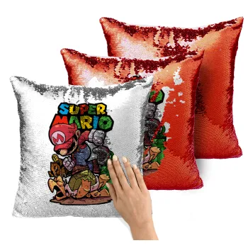 Super mario Jump, Μαξιλάρι καναπέ Μαγικό Κόκκινο με πούλιες 40x40cm περιέχεται το γέμισμα