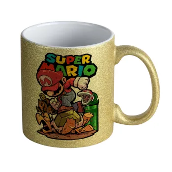 Super mario Jump, Κούπα Χρυσή Glitter που γυαλίζει, κεραμική, 330ml