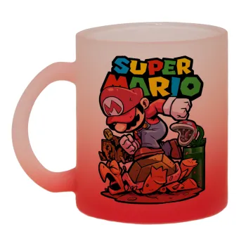 Super mario Jump, Κούπα γυάλινη δίχρωμη με βάση το κόκκινο ματ, 330ml