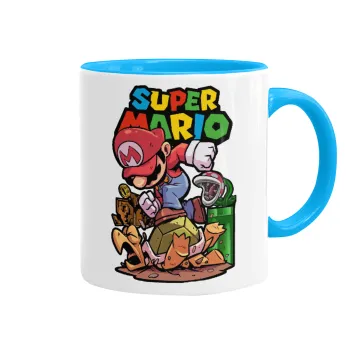 Super mario Jump, Mug colored light blue, ceramic, 330ml