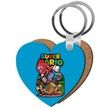 Super mario Jump, Μπρελόκ Ξύλινο καρδιά MDF