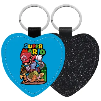 Super mario Jump, Μπρελόκ PU δερμάτινο glitter καρδιά ΜΑΥΡΟ